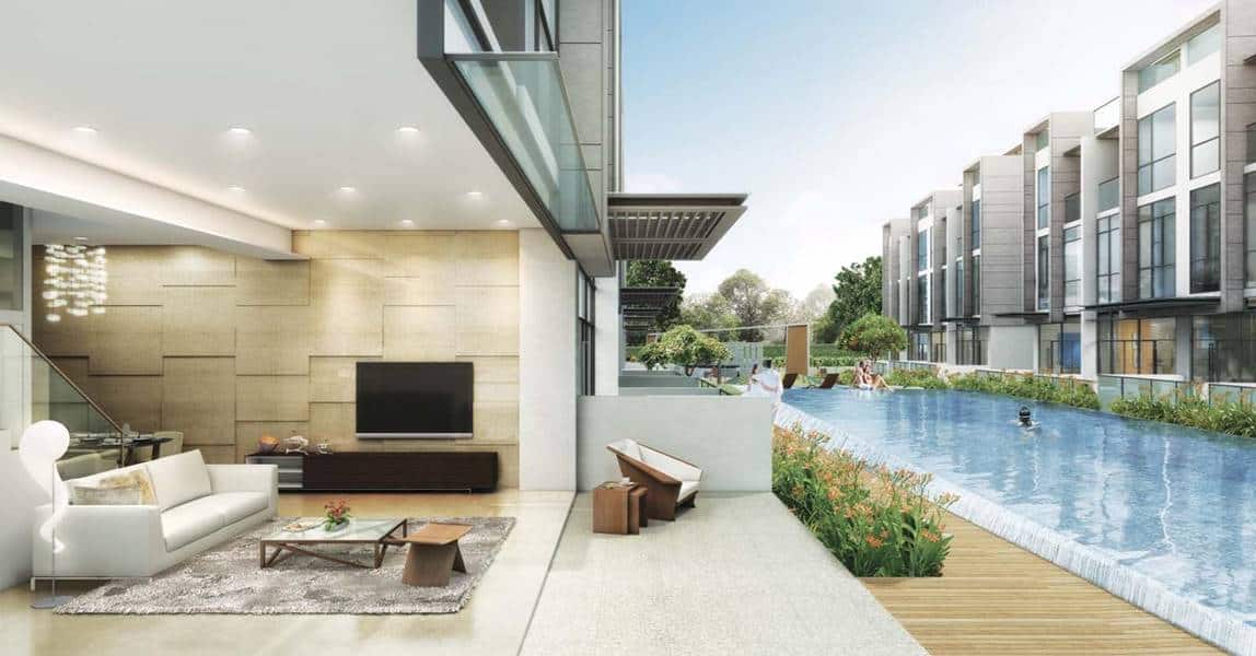 Belgravia Villas - Living room with pool