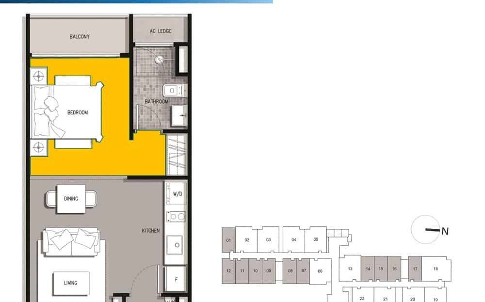 The Gateway Residential 1 Bedroom Floor Plan