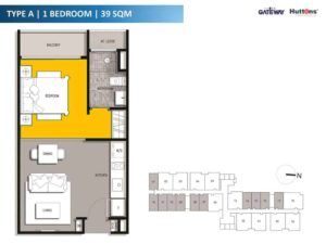 The Gateway Residential 1 Bedroom Floor Plan