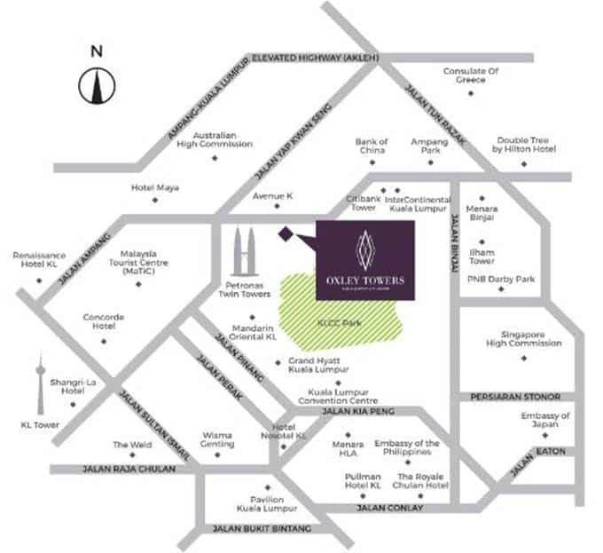 Oxley Towers KLCC - Location Map