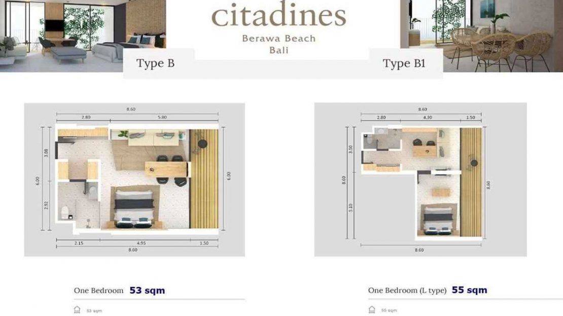 Citadines Berawa Beach Hotel - Type B 1BR floor plan