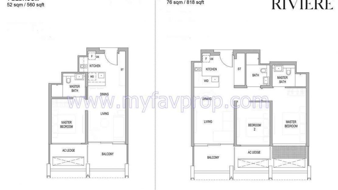 Riviere - 1 & 2 Bedroom Floor Plan