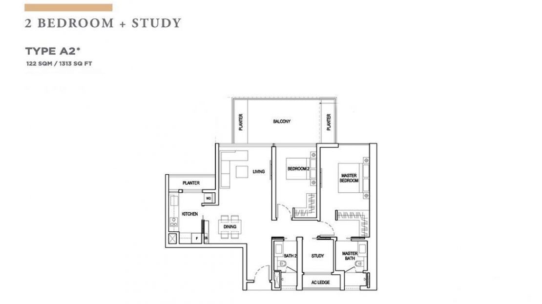 Boulevard 88 - 2BR+study Floor Plan