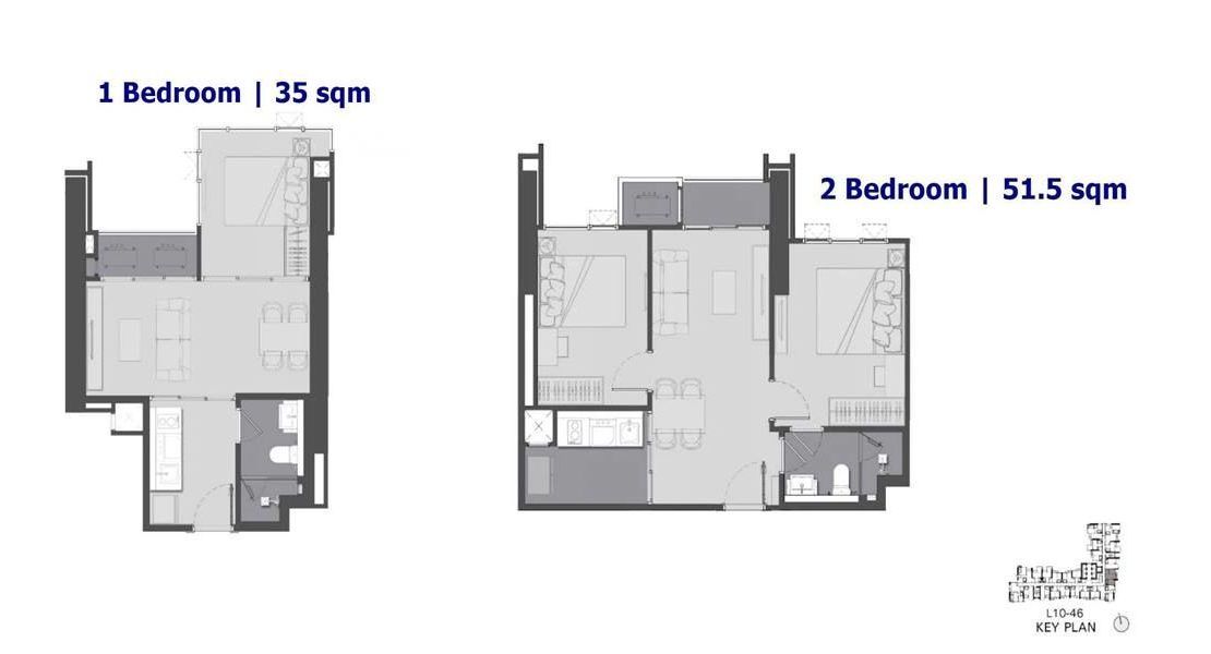 The Address Siam Ratchathewi - 1 Bedroom Floor Plan