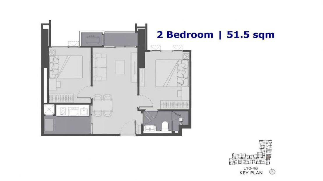 The Address Siam Ratchathewi - 2 Bedroom Floor Plan