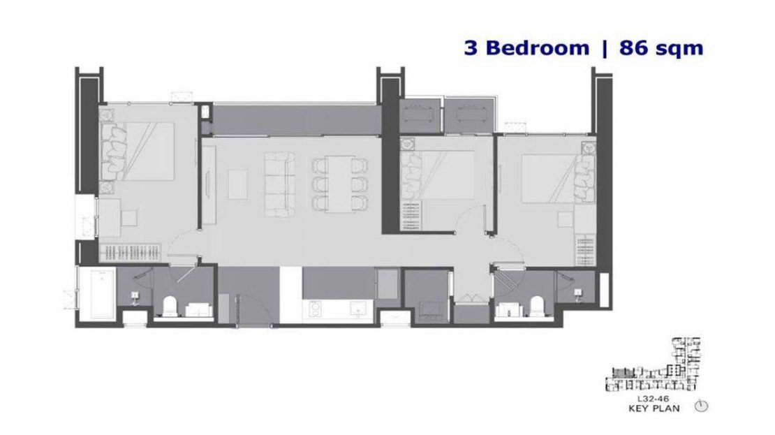 The Address Siam Ratchathewi - 3 Bedroom Floor Plan
