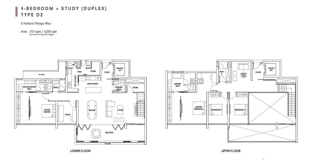 One Holland Village Residences - Quincy 4 Bedroom Duplex Layout