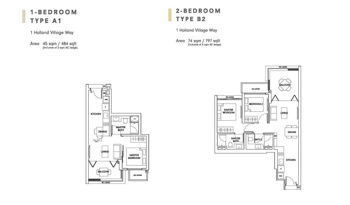 One Holland Village Residences - Sereen 1 & 2 Bedroom Layout