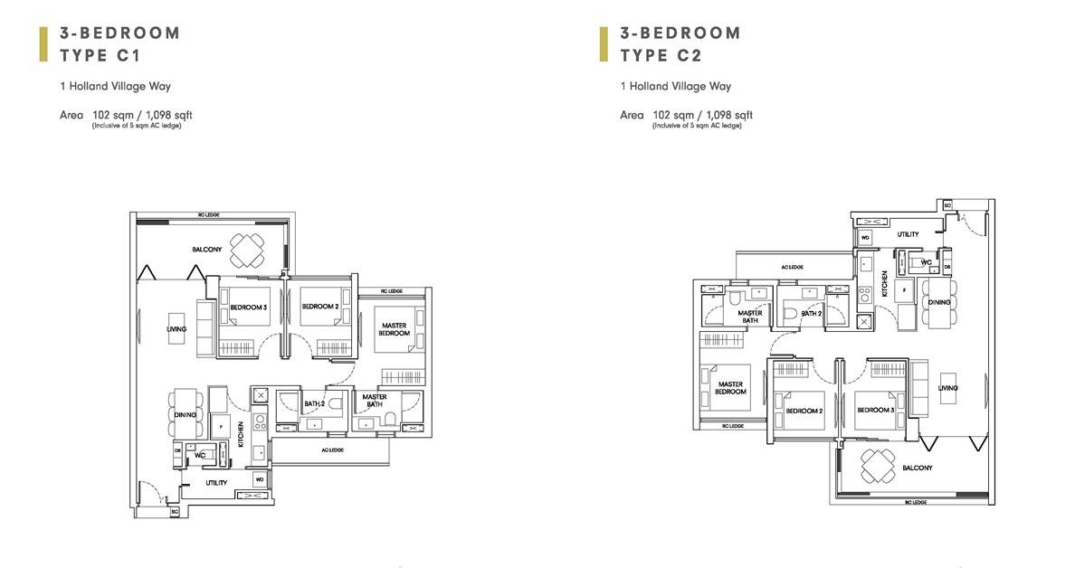 One Holland Village Residences - Sereen 3 Bedroom Layout