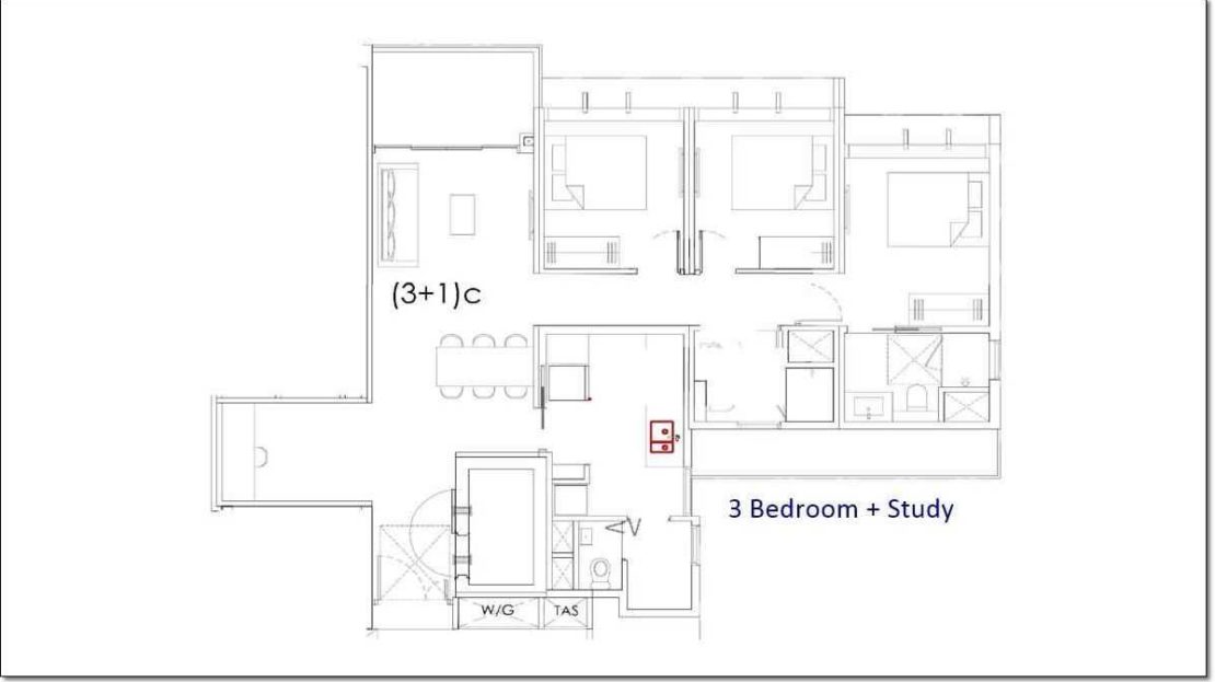 Penrose Draft 3+Study BR floor plan