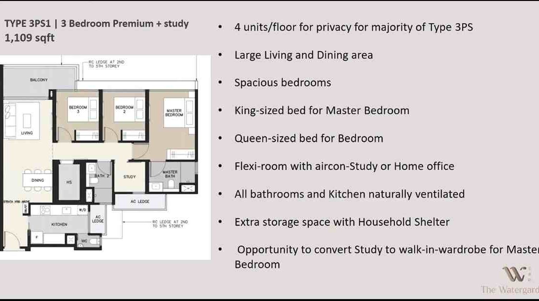 The Watergardens - 3BR + Study 1109 sf