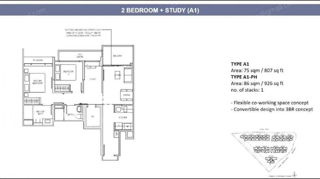 Copen Grand_2BR + Study floor plan