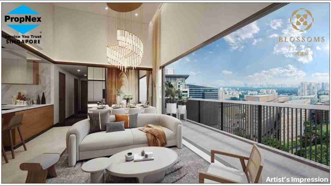 Blossom by The Park-Living Room with Balcony